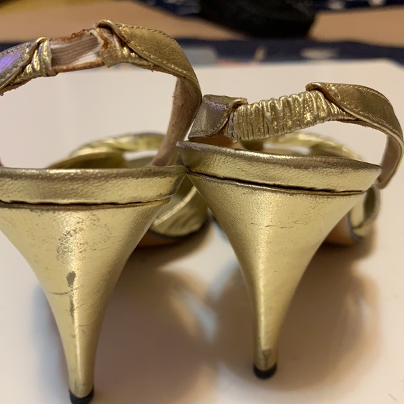 ANNE KLEIN GOLD FOIL LEATHER Heels SHOES MADE IN ITALY LEATHER SZ 6 METALLIC - Picture 4 of 13